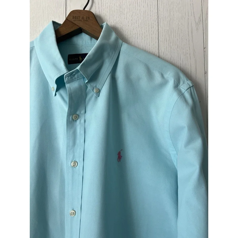 Lot Of 2 LARGE Polo Ralph Lauren Men's Cotton Oxford Button Down Shirts Aqua